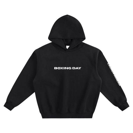 Boxing Day Fleeced Boxy Hoodie w/ Hand-drawn art by Tabetha Baldwin (White)