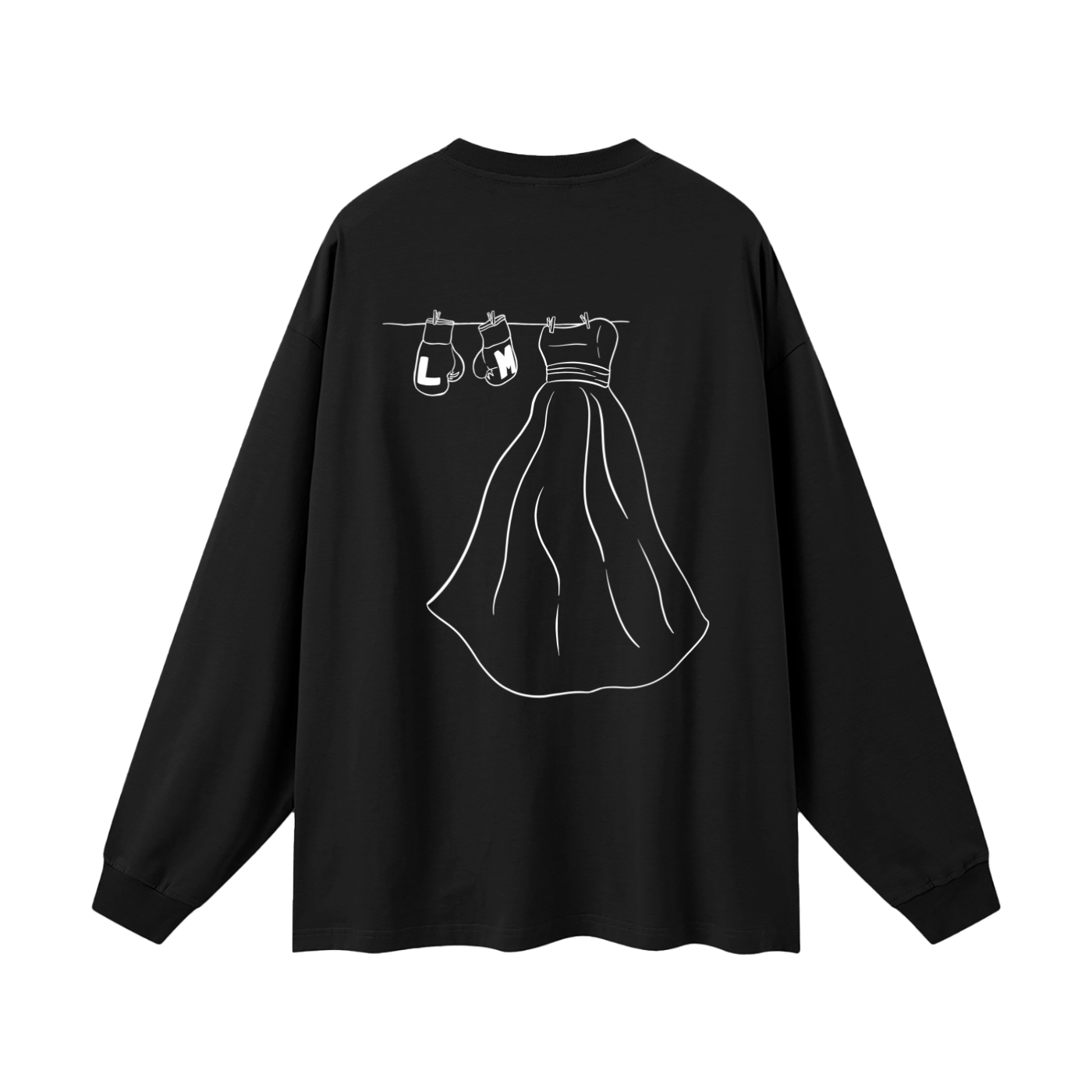 Boxing Day Oversized Unisex Long Sleeve T-Shirt w/ Hand-drawn Design by Tabetha Baldwin (White)